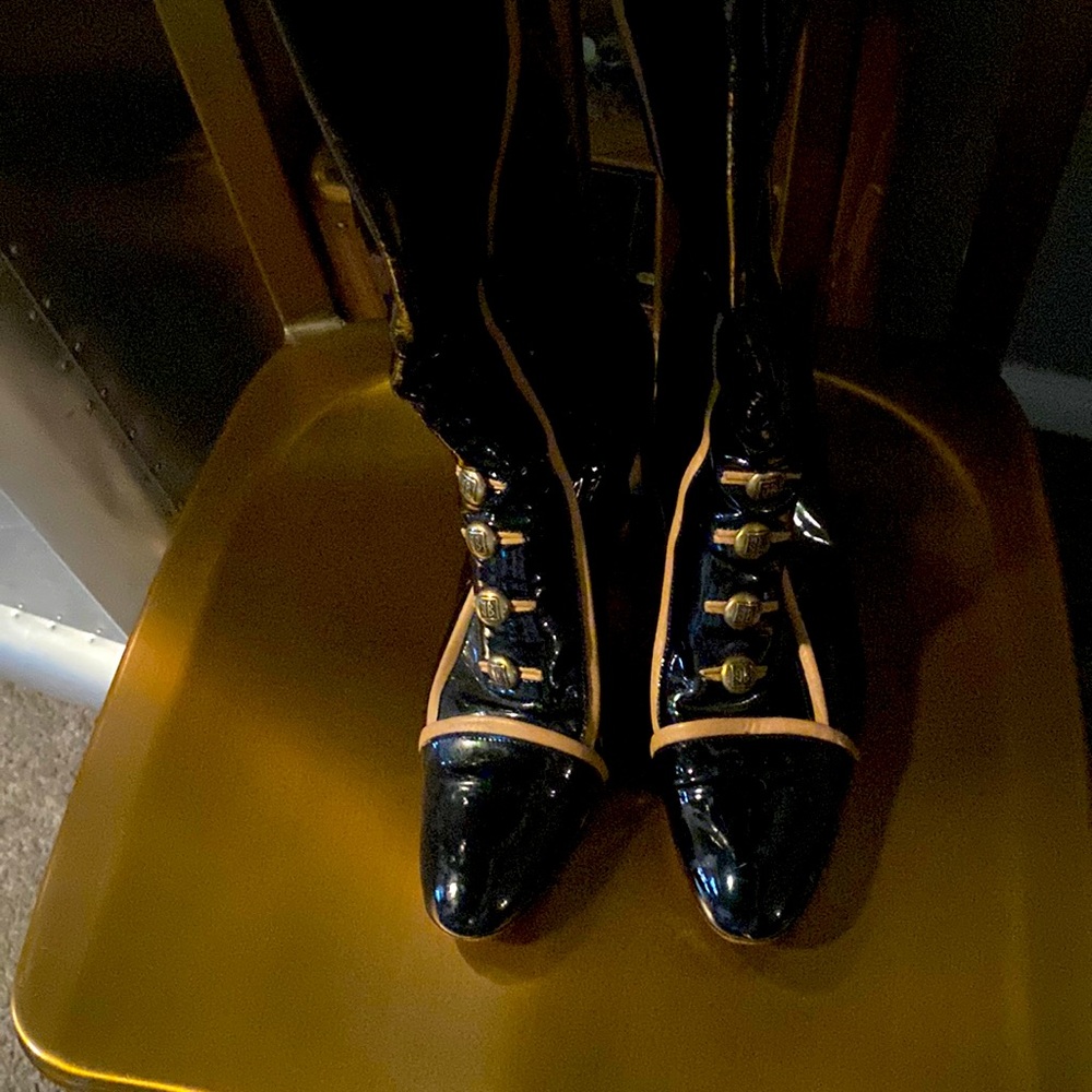 Black patent leather boots
